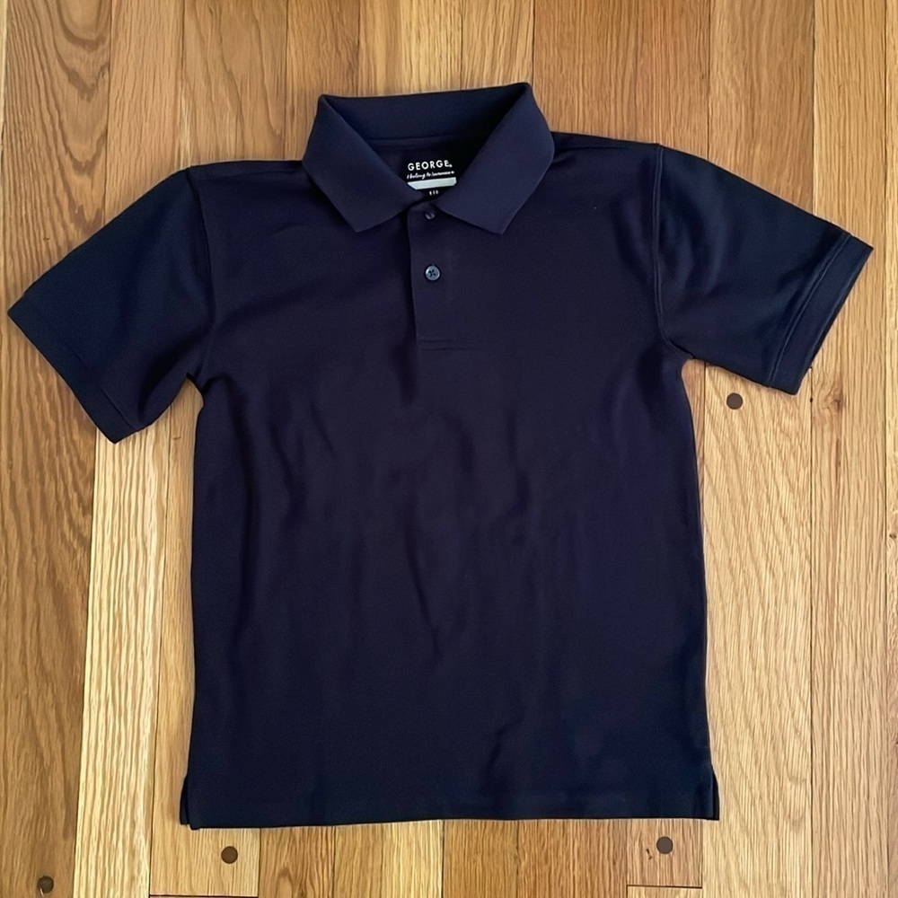 George Polo Shirt Uniform Navy Blue Collar Short Sleeve Youth Boys L 10 12 New